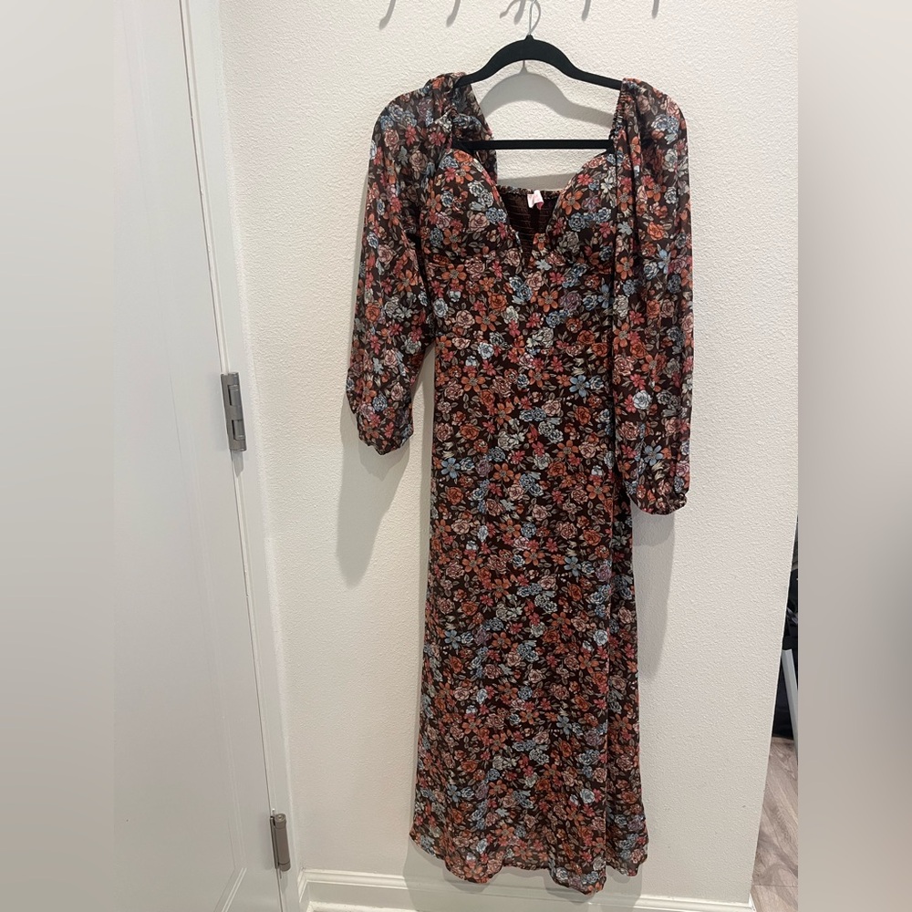 Pink Lily Floral Maxi Dress - Black and Red